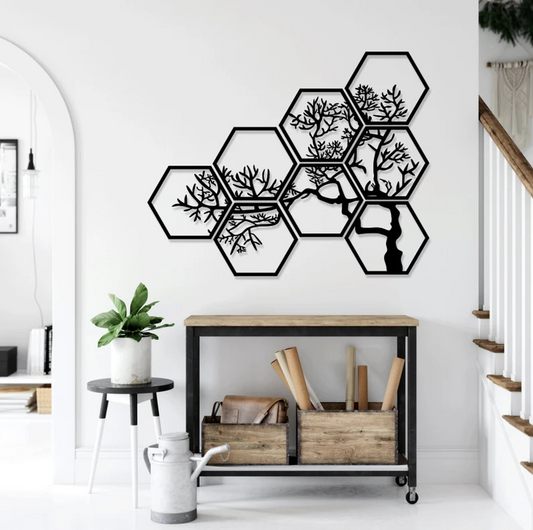 Set of 8 - Hexagonal Tree Wall Art
