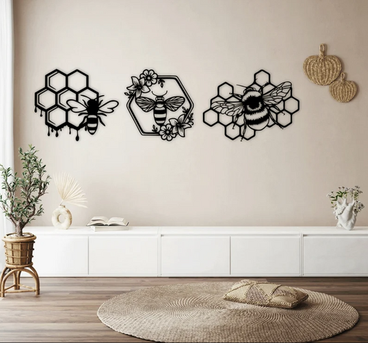 Bee & Honeycomb Wall Art – Set of 3